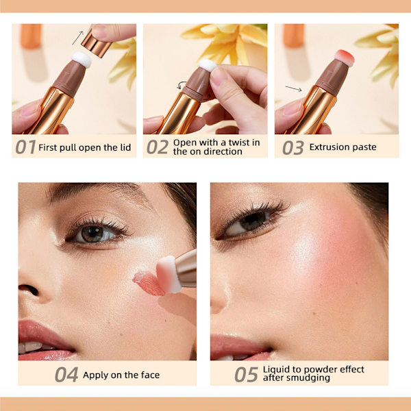 Krämig Contour Stick med Kuddapplikator, Skuggor & Highlighter & Rouge för 3D Ansiktsmakeup #1 (Contouring) #1 (Contouring)