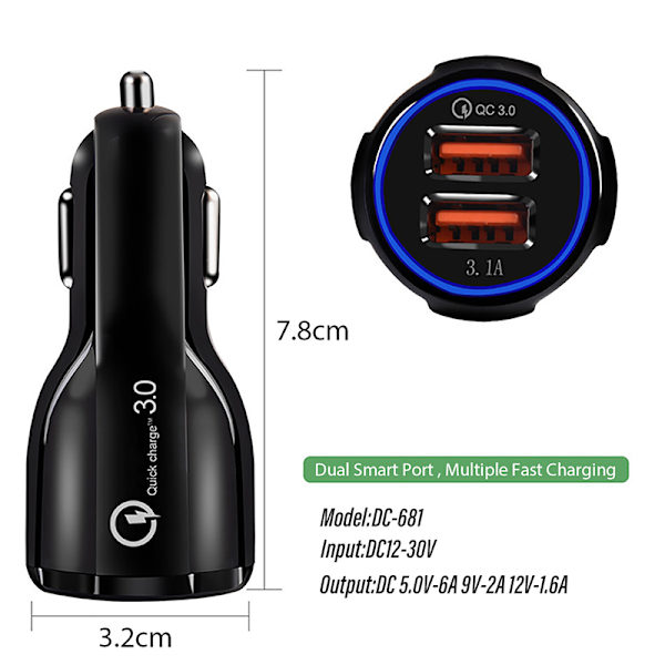 USB billaddare 3A 100W laddningstelefonadapter