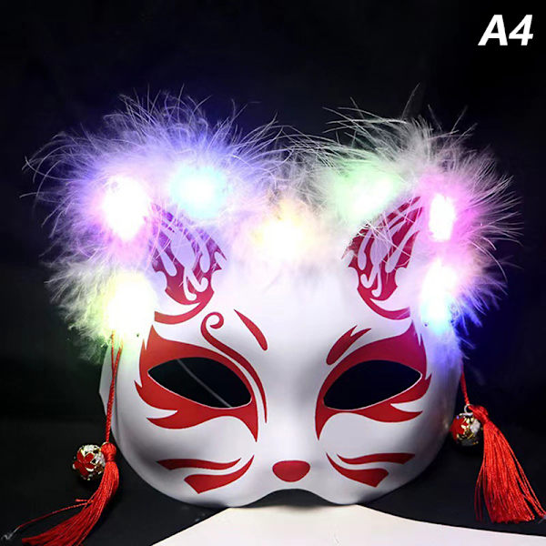 Mask Half Face Handmålad Luminous Cat Fox Mask A7 A4