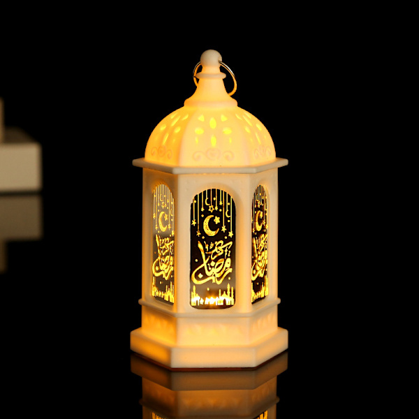 Ramadan Lantern Lights Dekorationer för Hem Bord Vägg Brons White