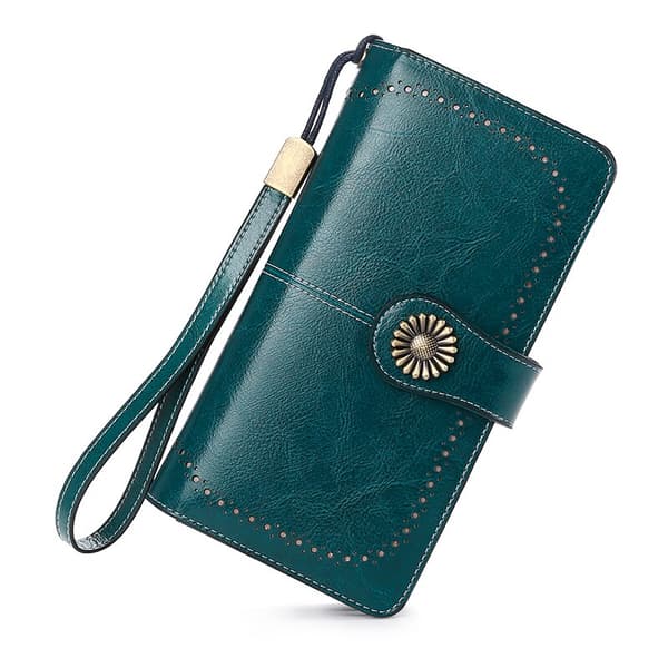 Plånbok Läder RFID Plånbok med stor kapacitet Clutch peacock blue coffee