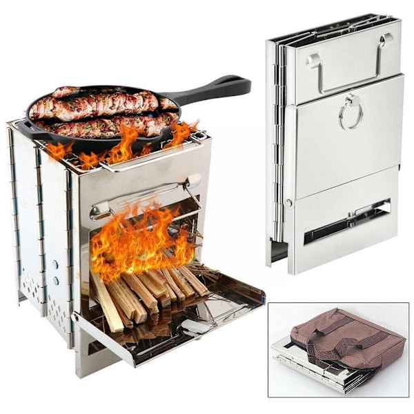 Fyrkantig vedspis i stål. Bärbar utomhusgrill 1st 1pc