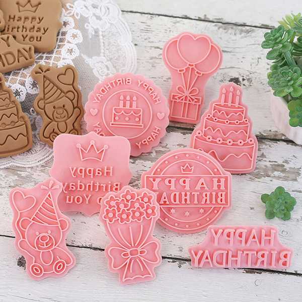 8 st/ Set Födelsedagstema Cookie ters Plast Form