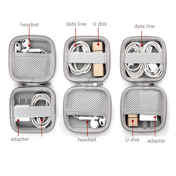 Mini Hörlursväska Hörlurar Case Box Förvaringsväska svart 8x8x4cm gray