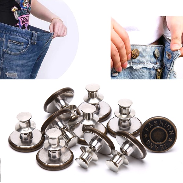 10st Pins för Jeans Instant Jean Button Pins för byxor Byt ut 10st