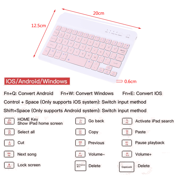 Trådlöst tangentbord Tablet Dator Bluetooth Tangentbord Mus Set Svart Pink