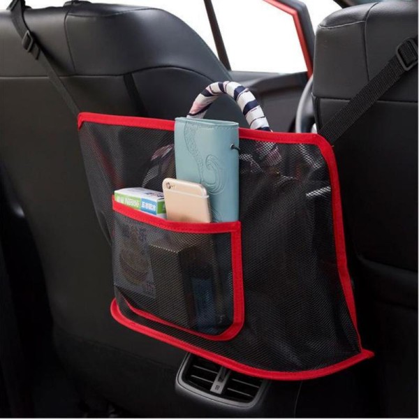 Bil Net Pocket Handväska Bilförvaring Mellan Seat Förvaring pure black 40cm * 11,5cm * 26cm red+black
