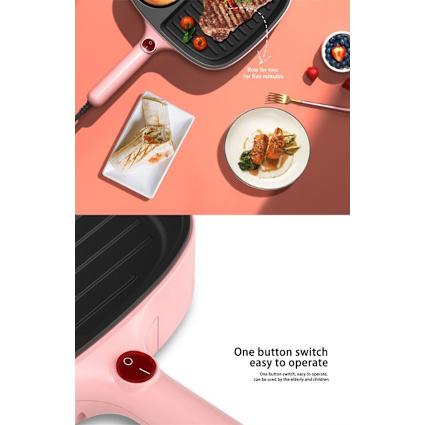 Elektrisk mini frukostmaskin stekpanna grön pink