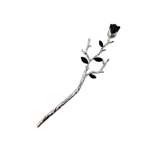 Set med 2 Rose Flower Hårklämmor Metallic Silver + Svart Ny kinesisk stil moderna metall hårnålar