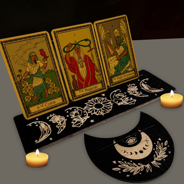 2/4:a Trä Tarotkortställ för Witch Divination Tools Displ Gold 1 4