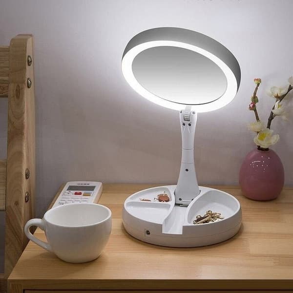 Vikbar USB laddnings- eller batteri-LED Vit sminkspegel vit