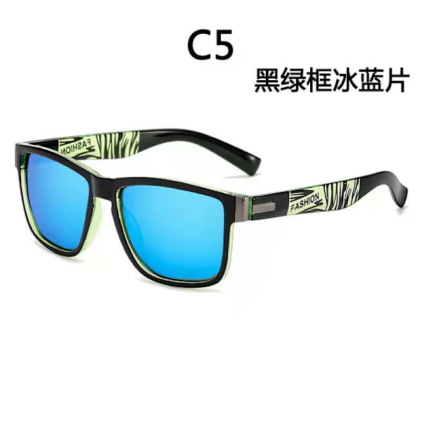 Square Frame Solglasögon Herr Polarized Cykelglasögon Herr Mode Sport Solglasögon L5 Black Green Frame Ice Blue 518#
