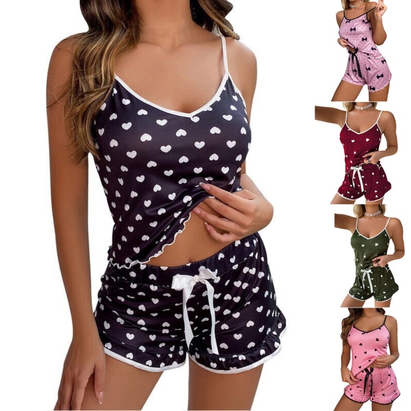 Printed väst Cami Sovkläder Pyjamas Underkläder Shorts Set Burgundy S black S