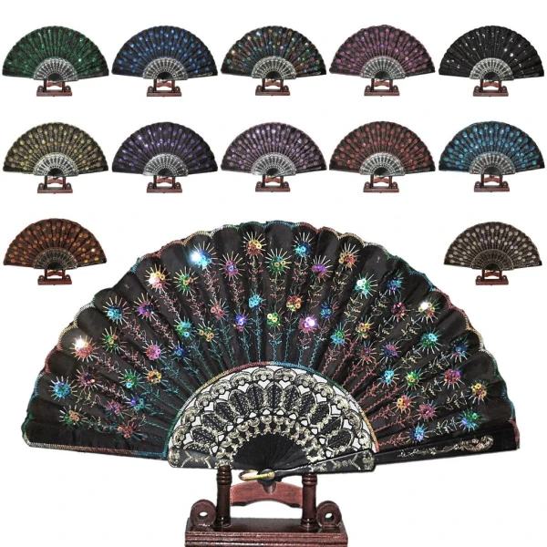 Fläkt - Paljetter - Plast Base Peacock - Fläkt Multicolor Rainbow