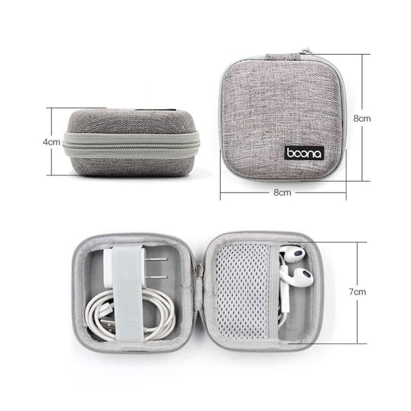 Mini Hörlursväska Hörlurar Case Box Förvaringsväska svart 8x8x4cm gray