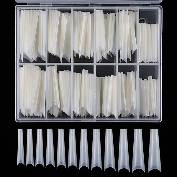 120:a Extra Lång C Curve Nail Tips Lång Fyrkantig Fransk Naken Nude