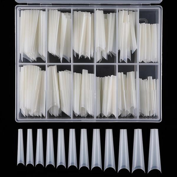 120:a Extra Lång C Curve Nail Tips Lång Fyrkantig Fransk Naken Transparent