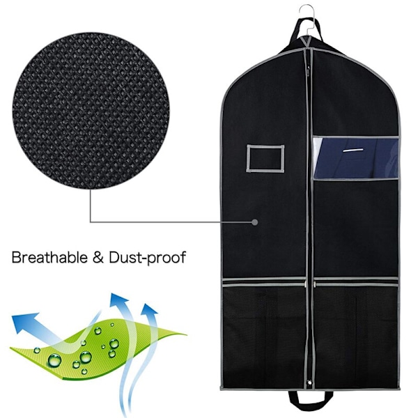 Resa Vävt Tyg Klänning Väska Kostym Väska Garment Bag Stor Mesh svart 1st 2pcs