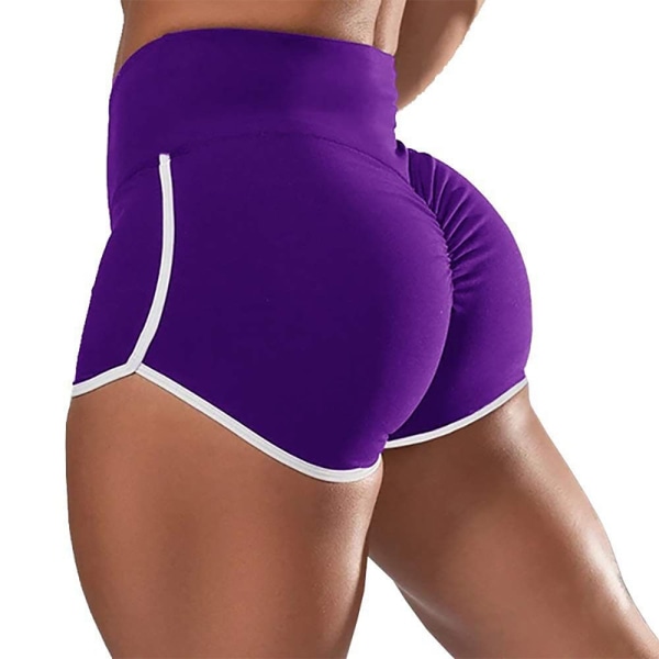 Damer i enfärgad hög midja sporttight kort svart L purple M