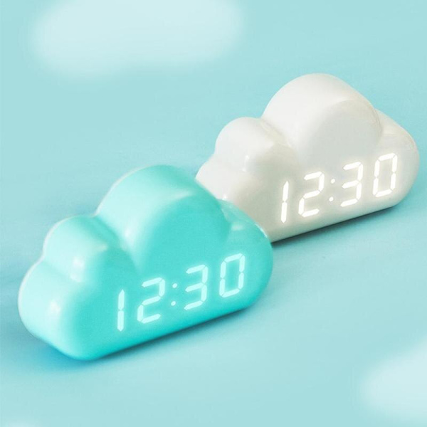 Molnväckarklocka barnljus LED-bord Röststyrning Desktop blå 15*4*9cm white