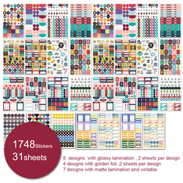 1748 st Planner Stickers Pack Scrapbook Bullet Notebook