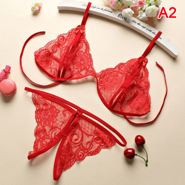 Kvinnor Sexiga Underkläder Spets BH Set Ruffle Transparent Underkläder Röd Red