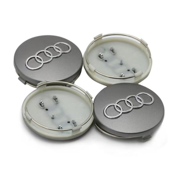 4 nya 60 mm grå Audi aluminiumfälgar, märken Emblem