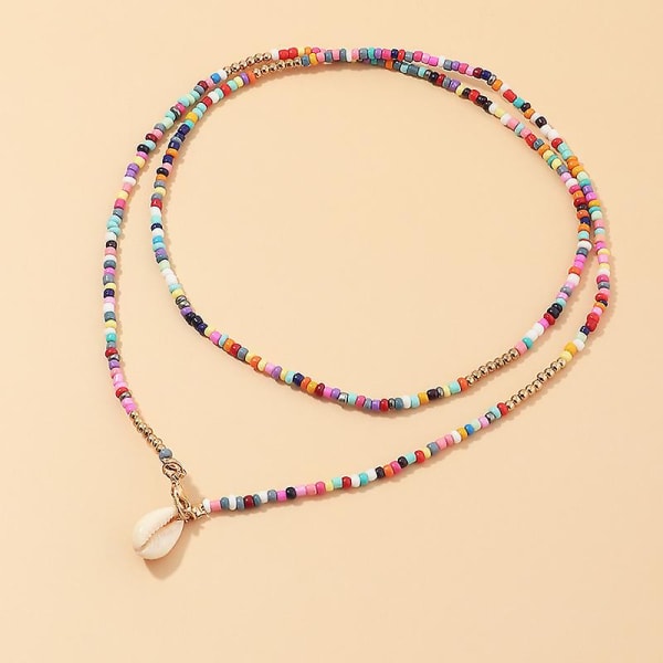 Färgglada pärlhalsband Bohemian Colorful Rice Bead Necklace