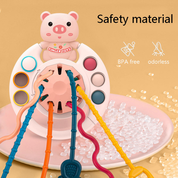 Montessori Leksaker Dra Snören Sensoriska Leksaker Baby Silikon Aktivitet Rosa Blue
