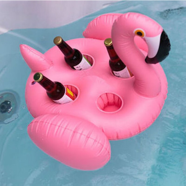 4-håls uppblåsbar Pink Flamingo Drink Hållare Pool Float rosa 70*60cm