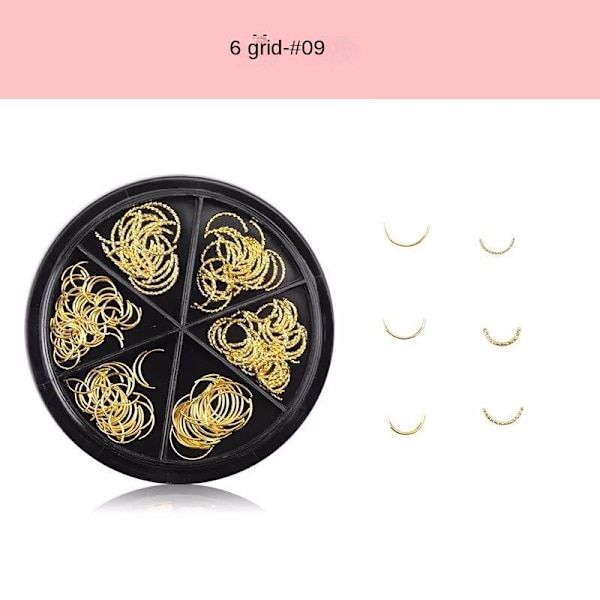 Nageldekorationer för Nail Art Metal Nit Strasspärlor Tredimensionella paljetter i fjärilslegering 8# shell gold foil 9# Moon bending Gold Stick