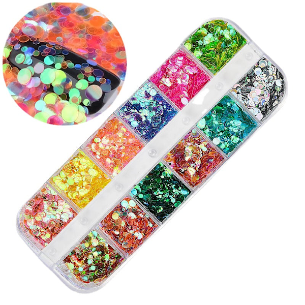 Nageldekorationer för nail art USA skimrande pulverpaljetter 12-rutnätsremsa Färgglad pärlskal M34 M38