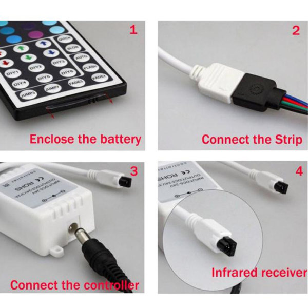 5M RGB 3528 Vattentät LED Strip Light SMD 44 Key Remote 12V