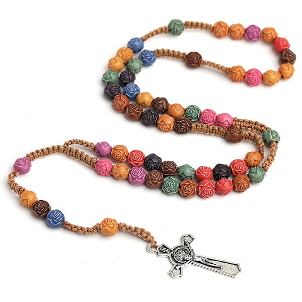 Färgglada kors hänge halsband katolska Jesus Christian bön