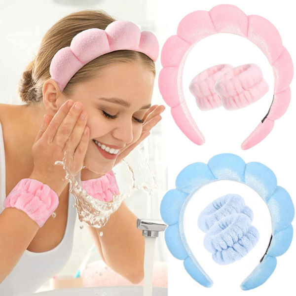 Pannband Armband Set, Spa ansiktshårband hanteras svart white
