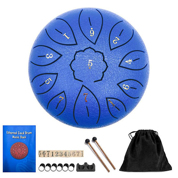 11 note 6-tums panda trumma stål tunga set vit Blue