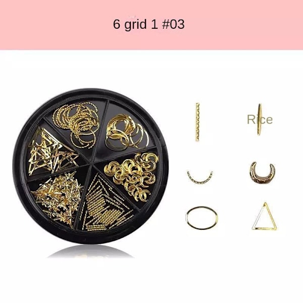Nageldekorationer för Nail Art Metal Nit Strasspärlor Tredimensionella paljetter i fjärilslegering 8# shell gold foil 3# Hollow Moon