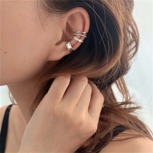 925 Sterling Silver Zirkon Geometriska Örhängen Ear Cuff Clip