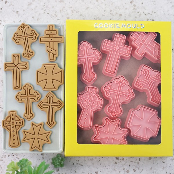 8st Cross Cookie ters Plast 3D tecknad pressbar kex Mol one size