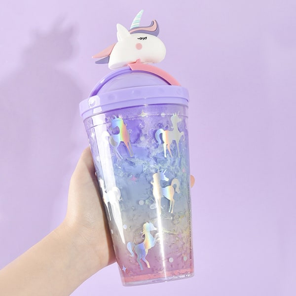 Unicorn Ice Cup vattenflaska Gradient Girl Heart e Straw Cup Pink Blue