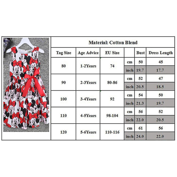 Barn Flickor Summer Cartoon Minnie Mouse Bowknot Princess Swing Dress E A 4-5 år B 6-7 Years