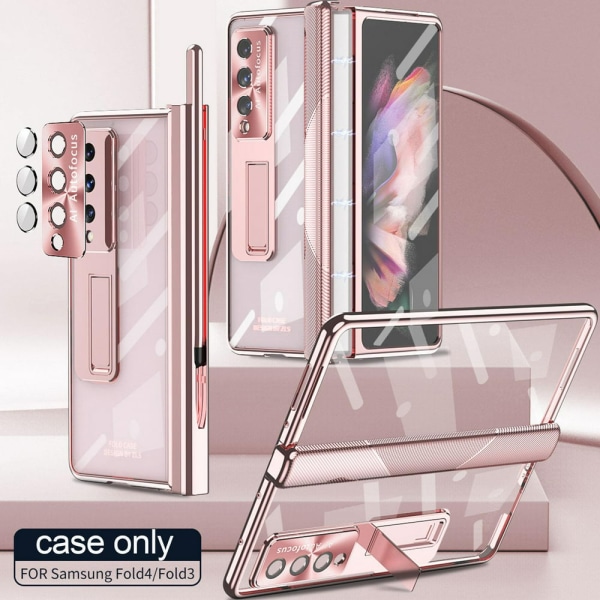 Lämplig för Samsung Fold3/4 phone case kreativ hopfällbar skärm Galaxy z fold 4 anti-fall fäste skal Svart rosa