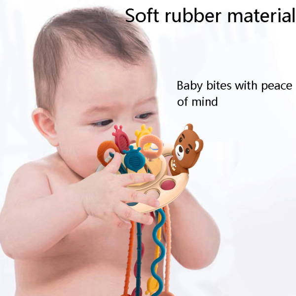 Montessori Leksaker Dra Snören Sensoriska Leksaker Baby Silikon Aktivitet Rosa Brown
