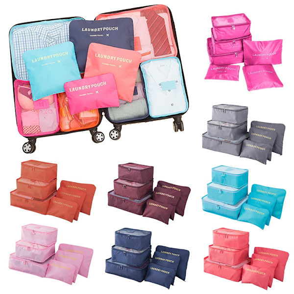 6:a/ set Bagage Organizer Bag Set rosa light blue
