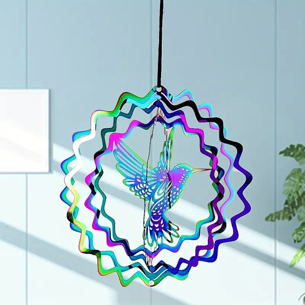 3D roterande vindsnurra Hummingbird flödande vindspel Silver