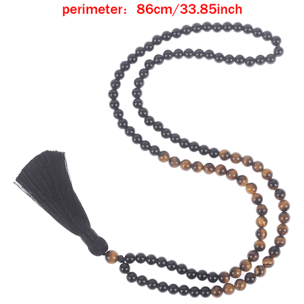 svart onyx &amp; träpärlstav mala buddha tofs halsband ros B B
