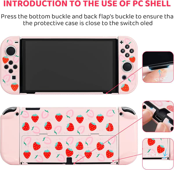 (Strawberry Pink) Vackert case för Nintendo Switch OLE