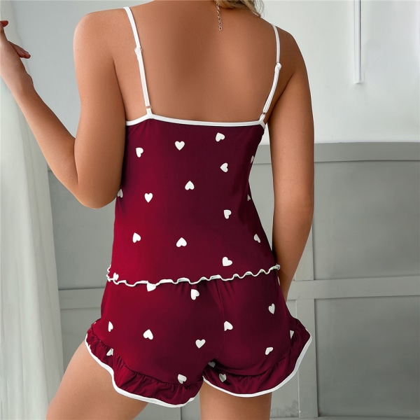 Printed väst Cami Sovkläder Pyjamas Underkläder Shorts Set Burgundy S Burgundy 2XL