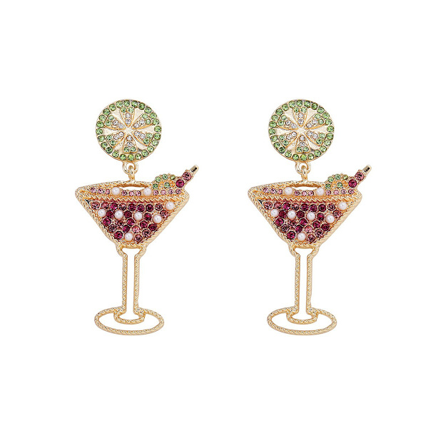 Boho stil kreativa örhängen Högt vinglas citronskiva örhängen färgmatchande diamantörhängen