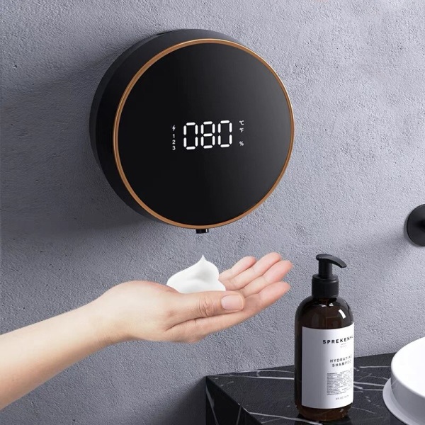 Väggmonterat automatiskt badrum med flytande tvål vit black
